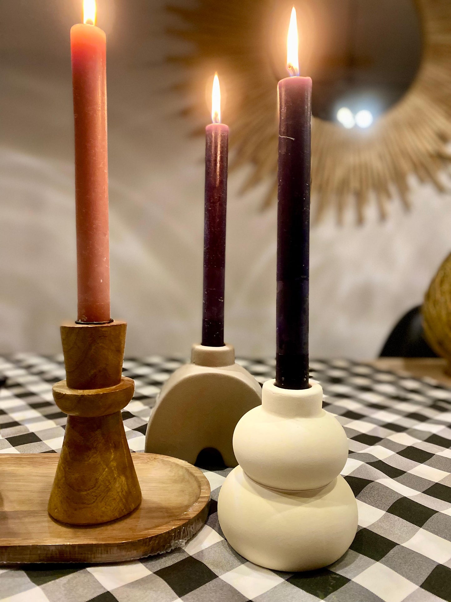 Candelabros Beige y Gris